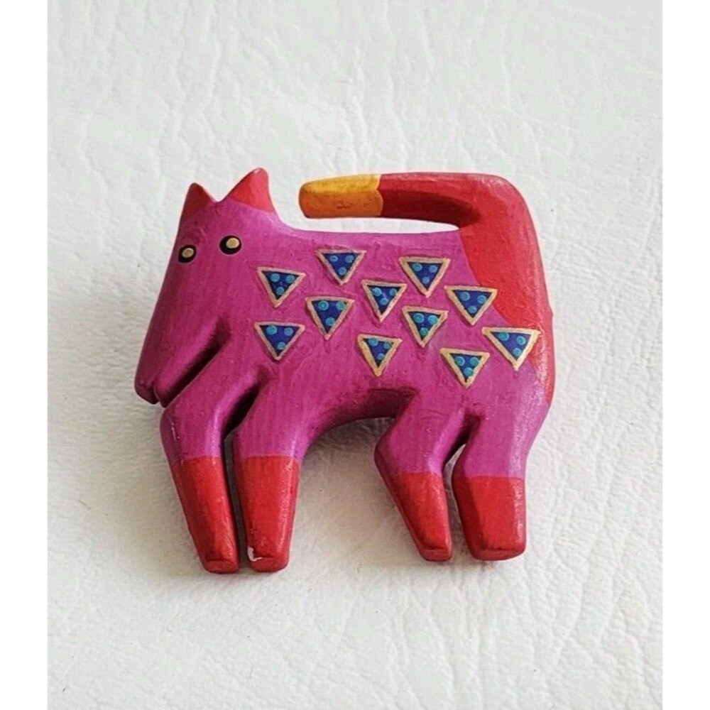 1992 Laurel Burch Carved Wood Coyote Dingo Brooch Pin
